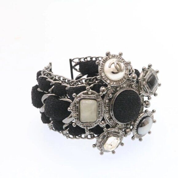 CHANEL Bangle Bracelet Metal Black CC Auth - Picture 8 of 10